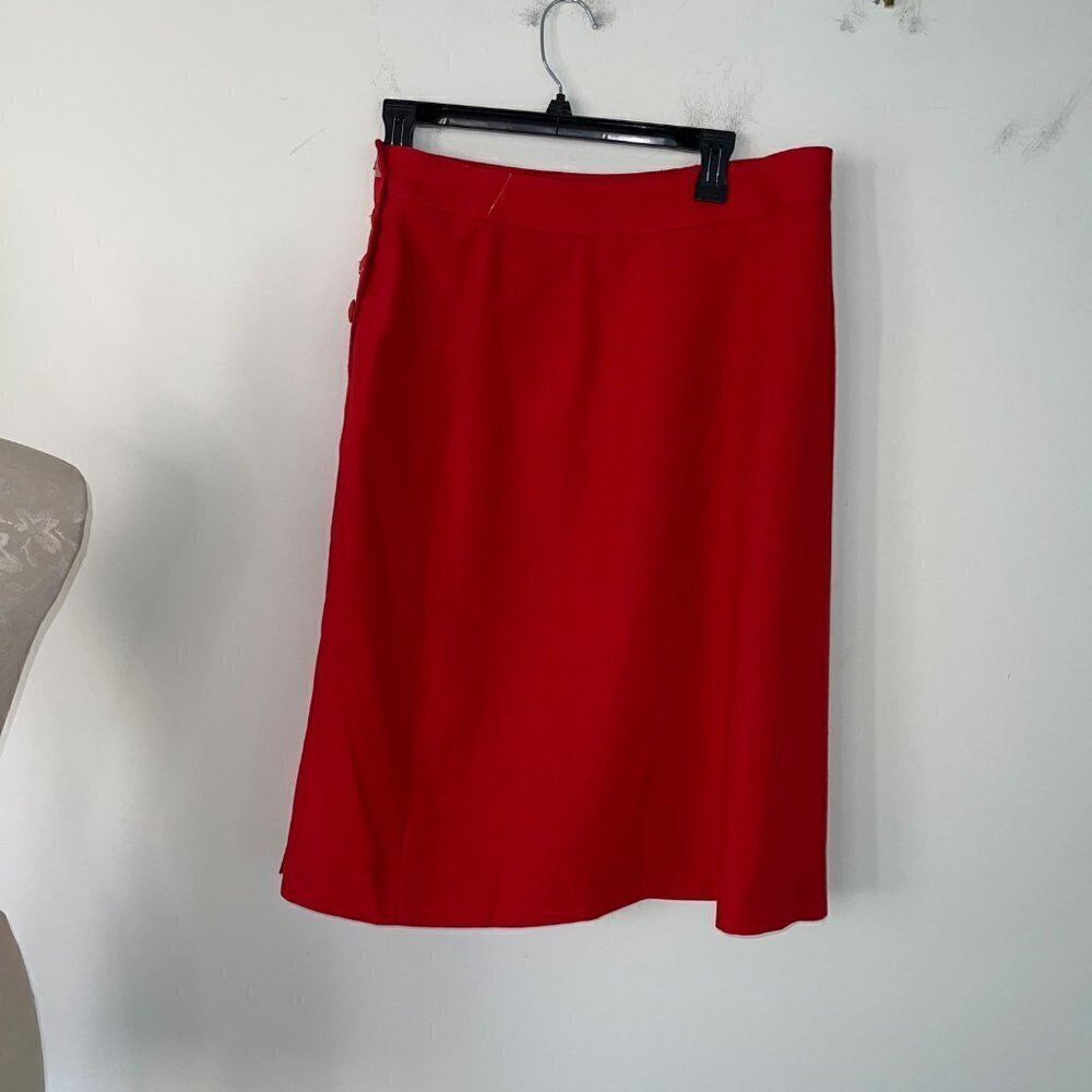 Jacques Vert Womens Skirt Red Size 14 Vintage Pleated Side Button Pocket Lined - Picture 13 of 13